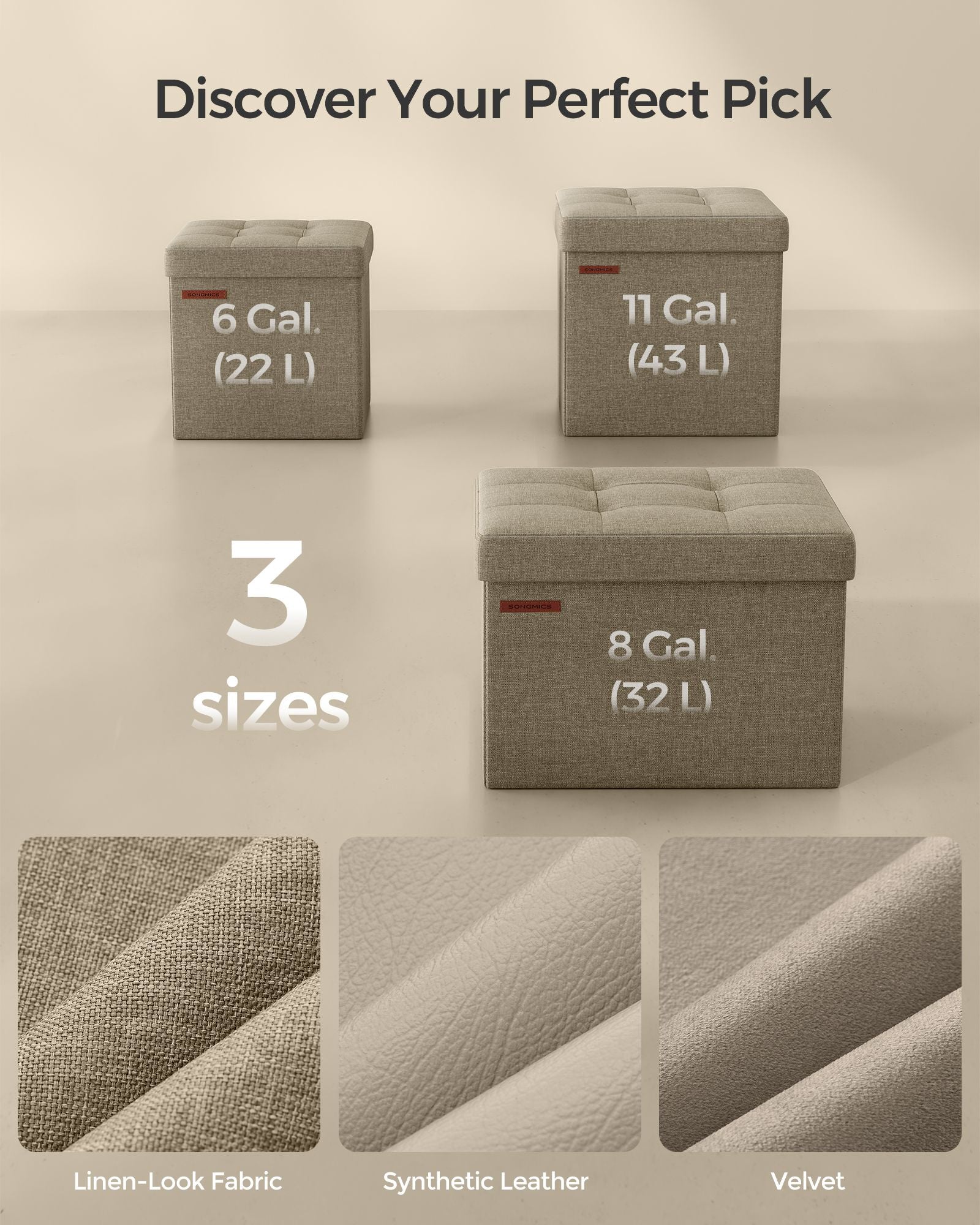 Foldable Storage Ottoman – Fabric – Camel Brown – Multi-functional Bench and Footrest
