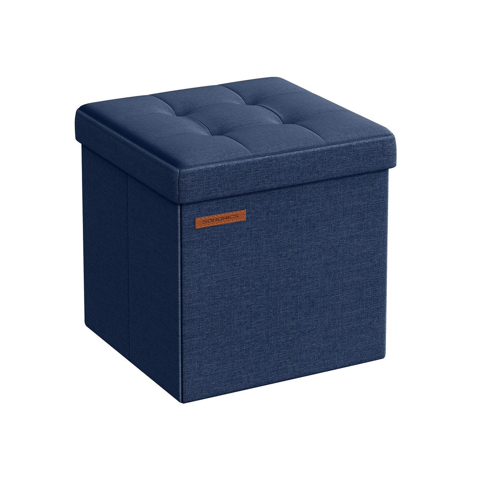 Foldable Storage Ottoman – Fabric – Midnight Blue – Multipurpose Footrest and Storage Solution