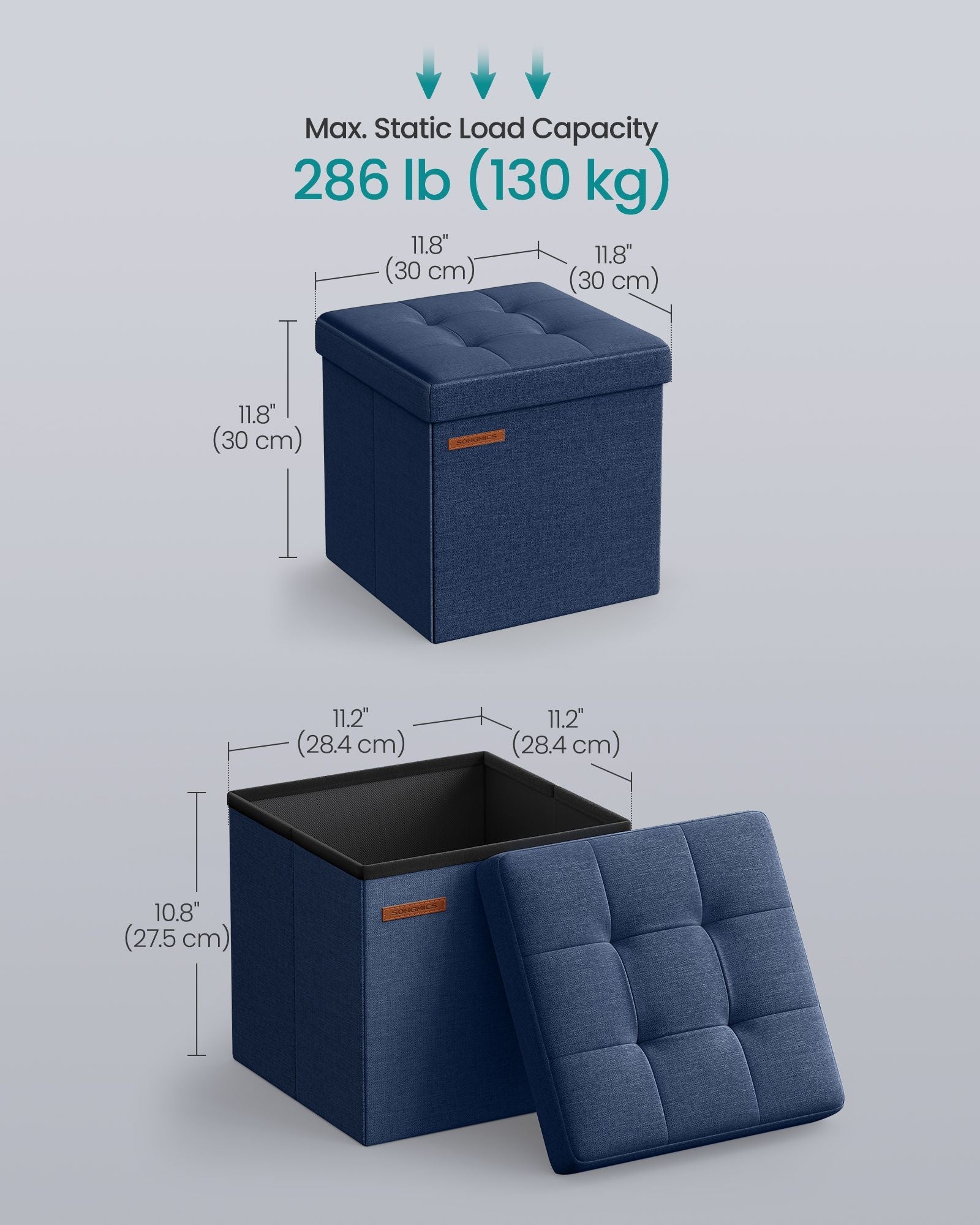 Foldable Storage Ottoman – Fabric – Midnight Blue – Multipurpose Footrest and Storage Solution