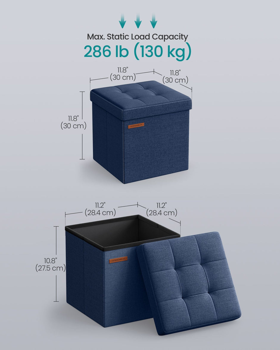 Foldable Storage Ottoman – Fabric – Midnight Blue – Multipurpose Footrest and Storage Solution
