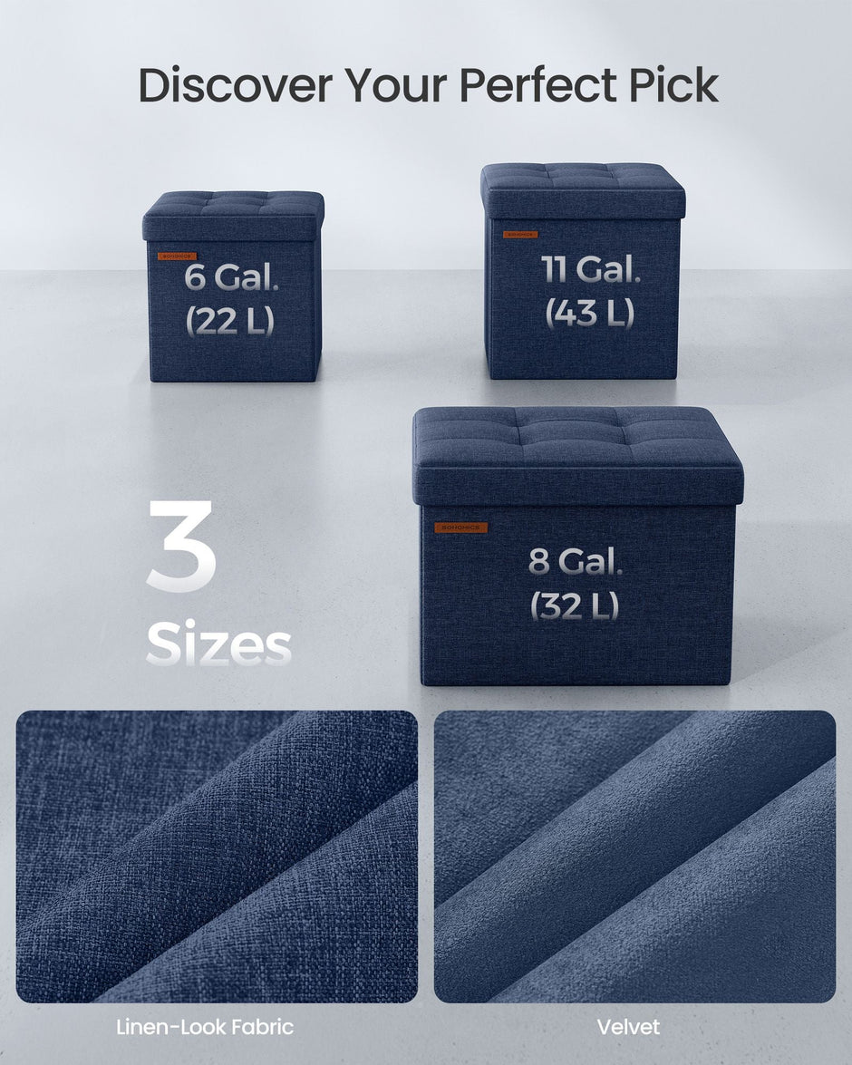 Foldable Storage Ottoman – Fabric – Midnight Blue – Multipurpose Footrest and Storage Solution