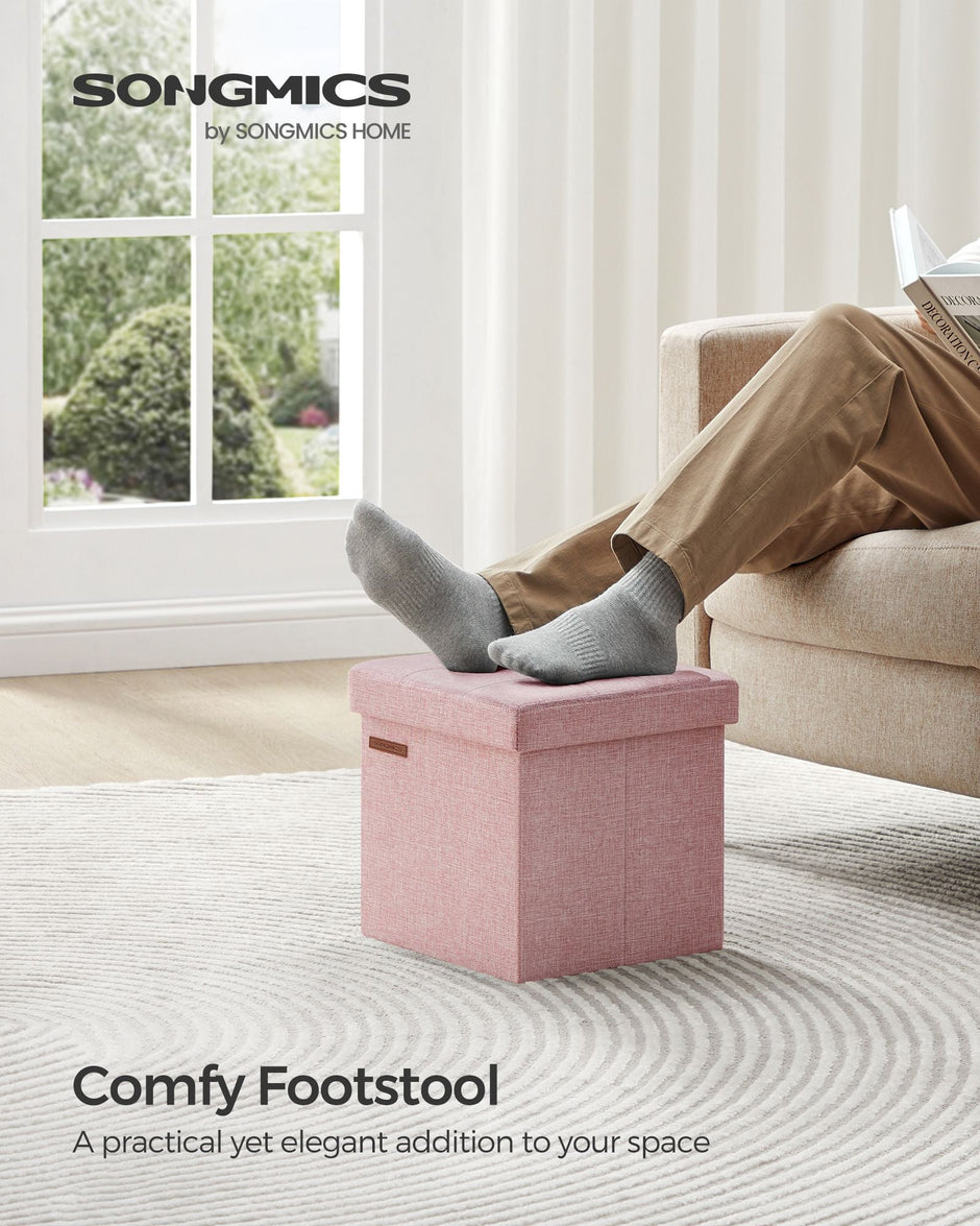 Foldable Storage Ottoman – Fabric – Jelly Pink – Versatile Footrest and Storage Solution