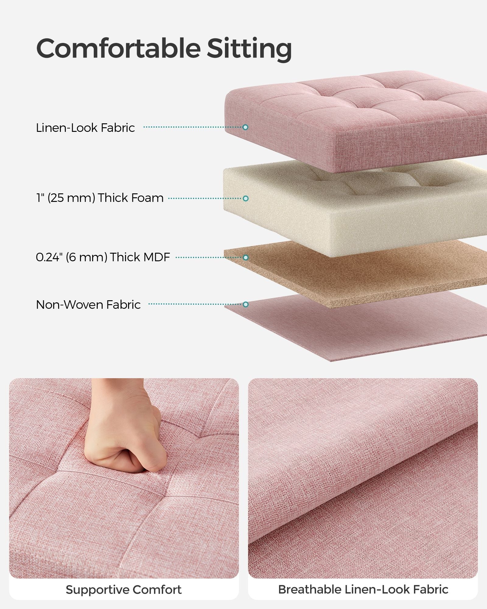 Foldable Storage Ottoman – Fabric – Jelly Pink – Versatile Footrest and Storage Solution