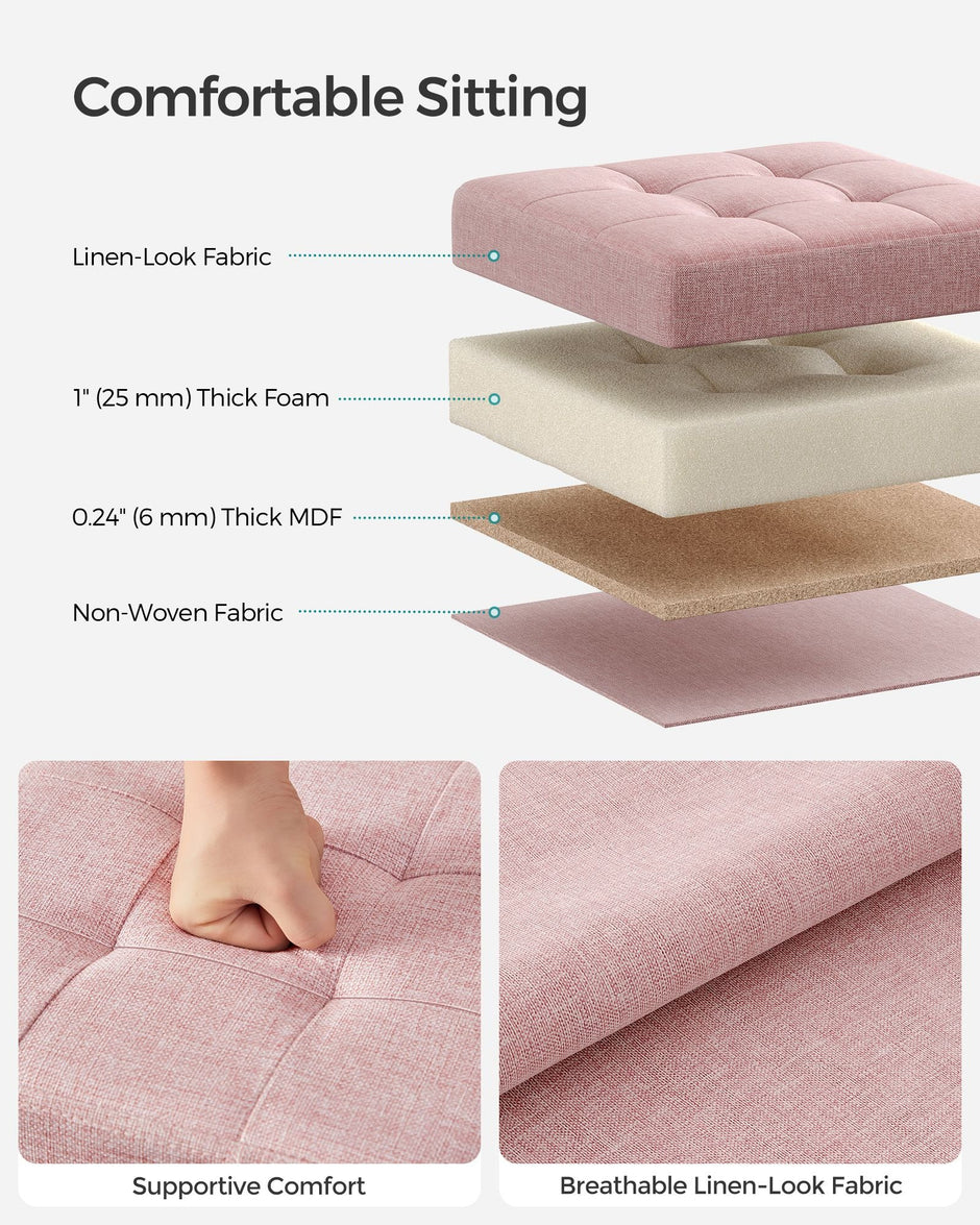 Foldable Storage Ottoman – Fabric – Jelly Pink – Versatile Footrest and Storage Solution