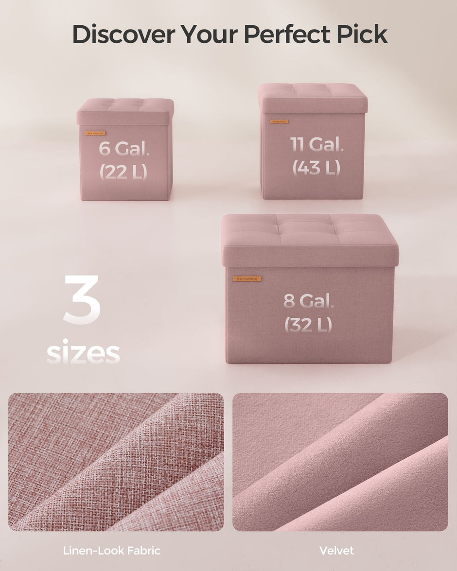Foldable Storage Ottoman – Fabric – Jelly Pink – Versatile Footrest and Storage Solution