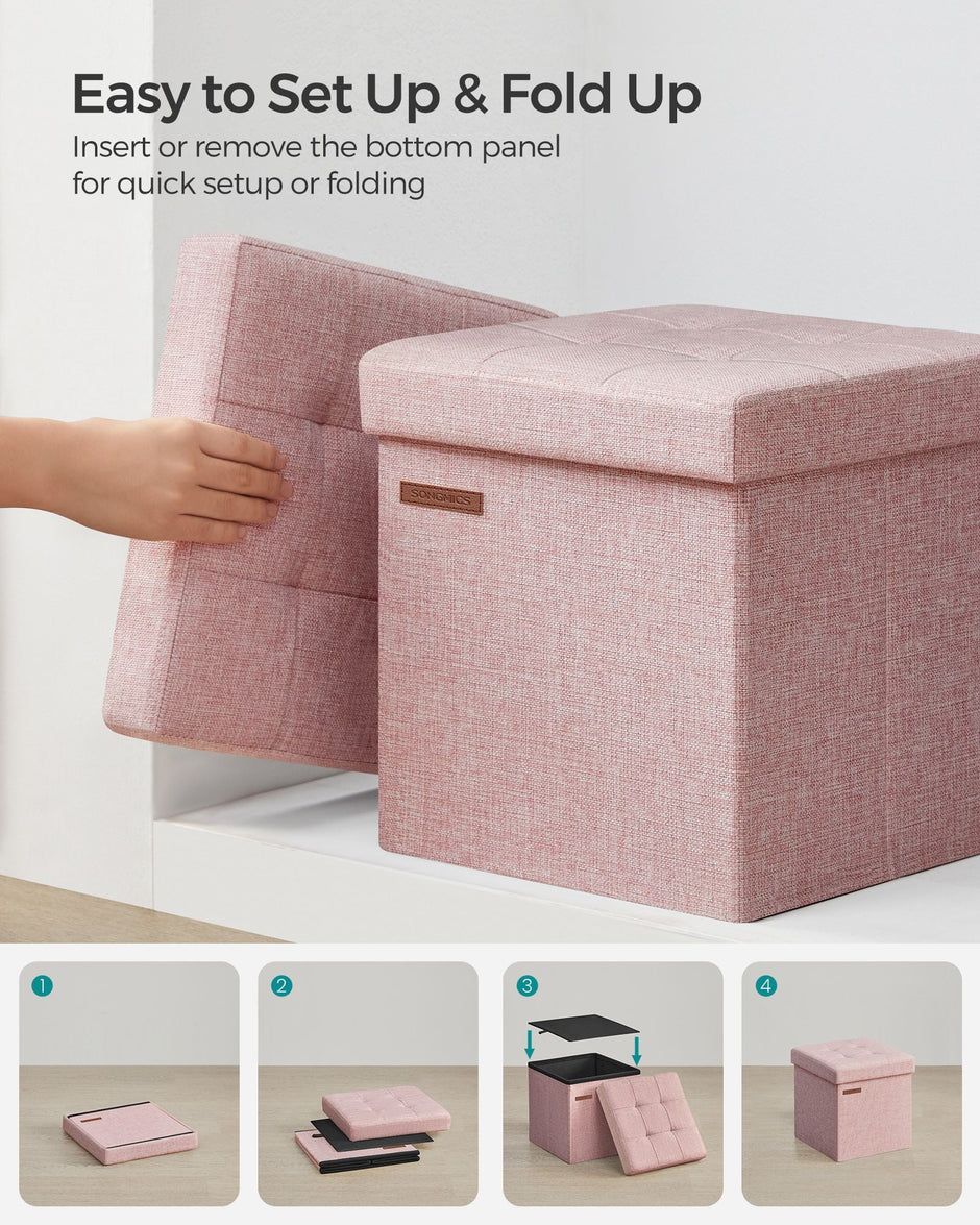 Foldable Storage Ottoman – Fabric – Jelly Pink – Versatile Footrest and Storage Solution