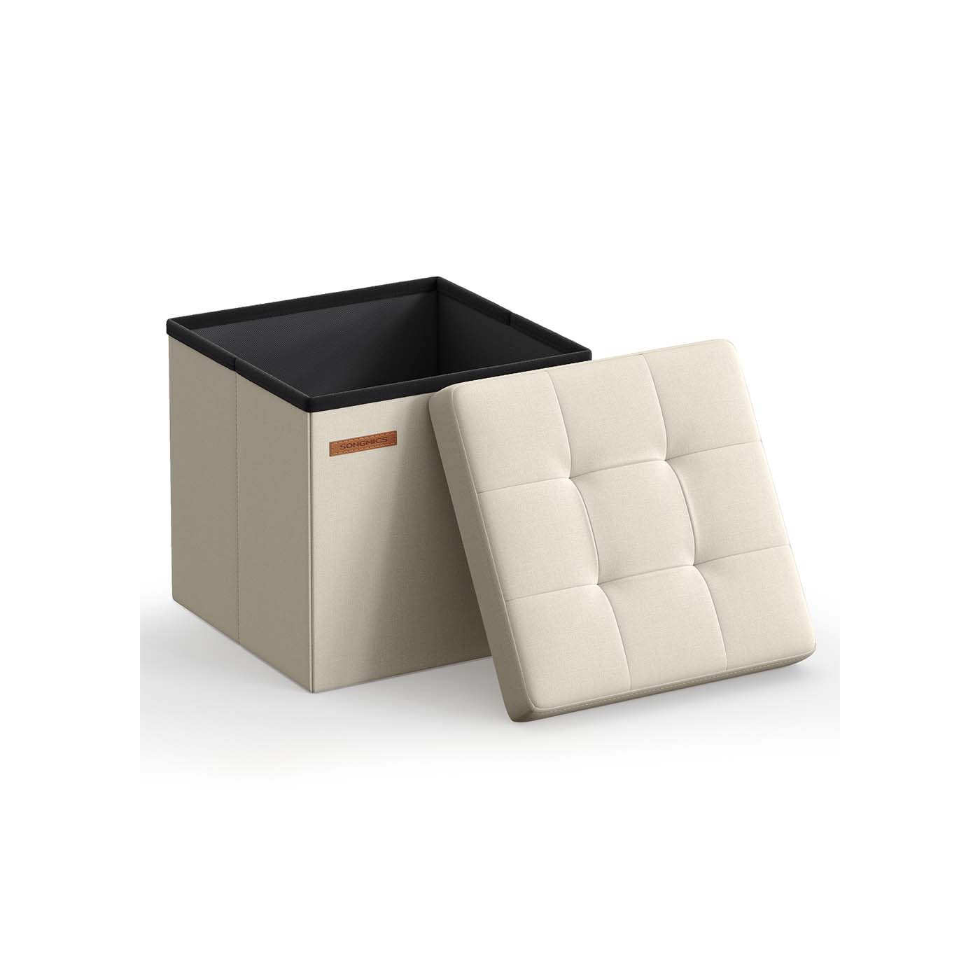 Foldable Storage Ottoman – Fabric – Cream White – Versatile for Living Room and Bedroom
