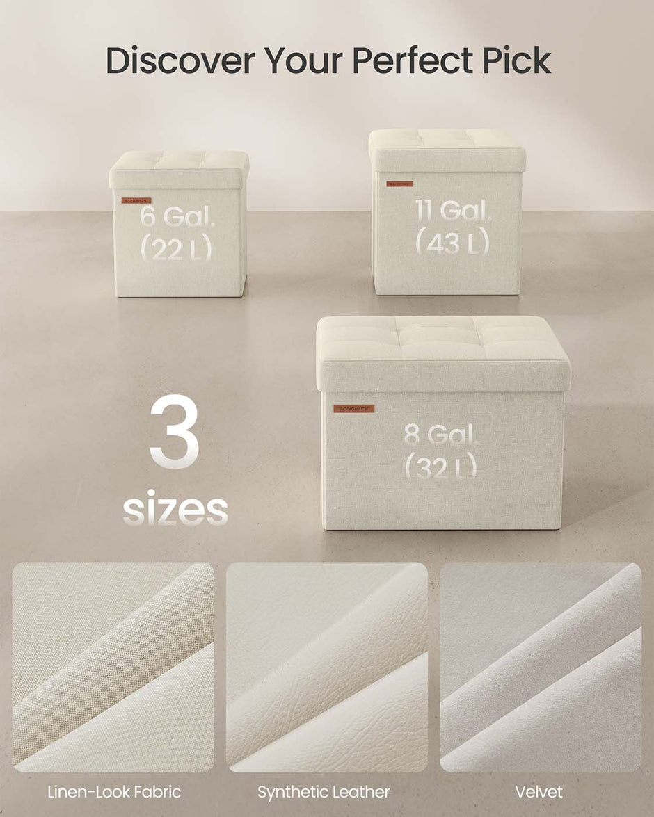 Foldable Storage Ottoman – Fabric – Cream White – Versatile for Living Room and Bedroom
