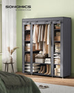 Canvas Wardrobe – Fabric – Black – 12 Shelves and Hanging Rail