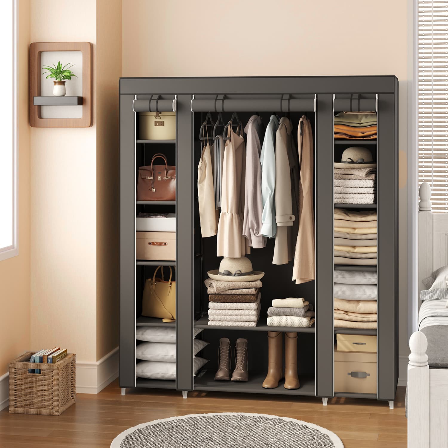 Portable Closet – Fabric – Navy Blue – Clothes Storage Organizer with Rail