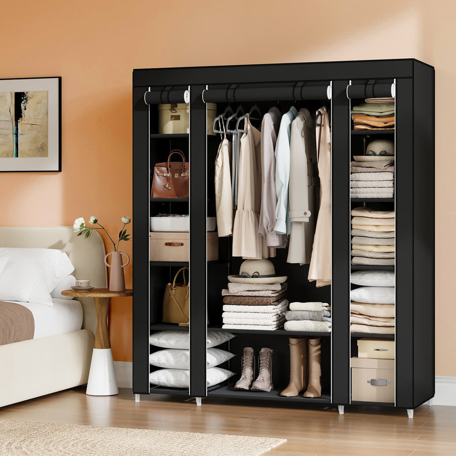 Portable Closet – Fabric – Navy Blue – Clothes Storage Organizer with Rail