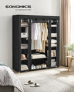 Canvas Wardrobe – Fabric – Black – 12 Shelves with Clothes Hanging Rail