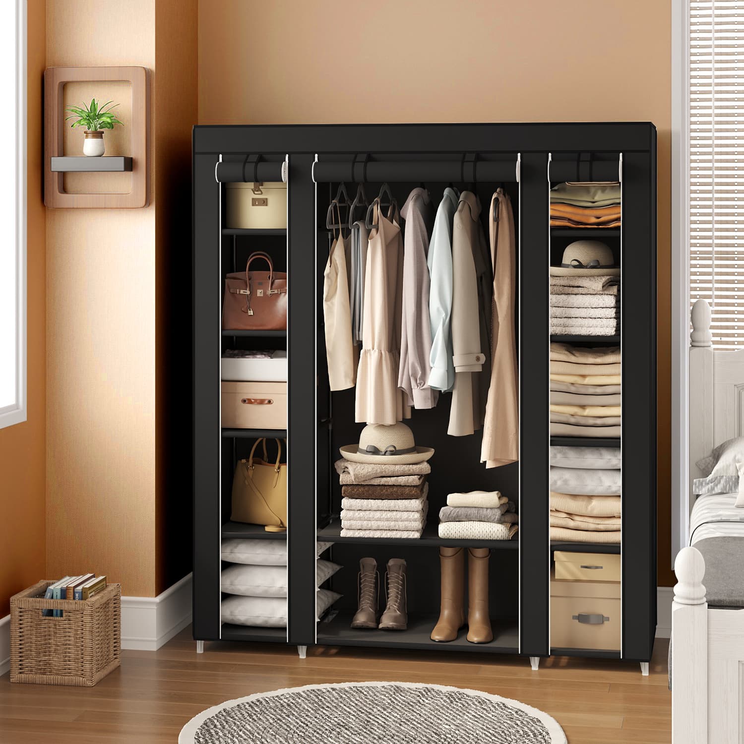 Portable Closet – Fabric – Navy Blue – Clothes Storage Organizer with Rail