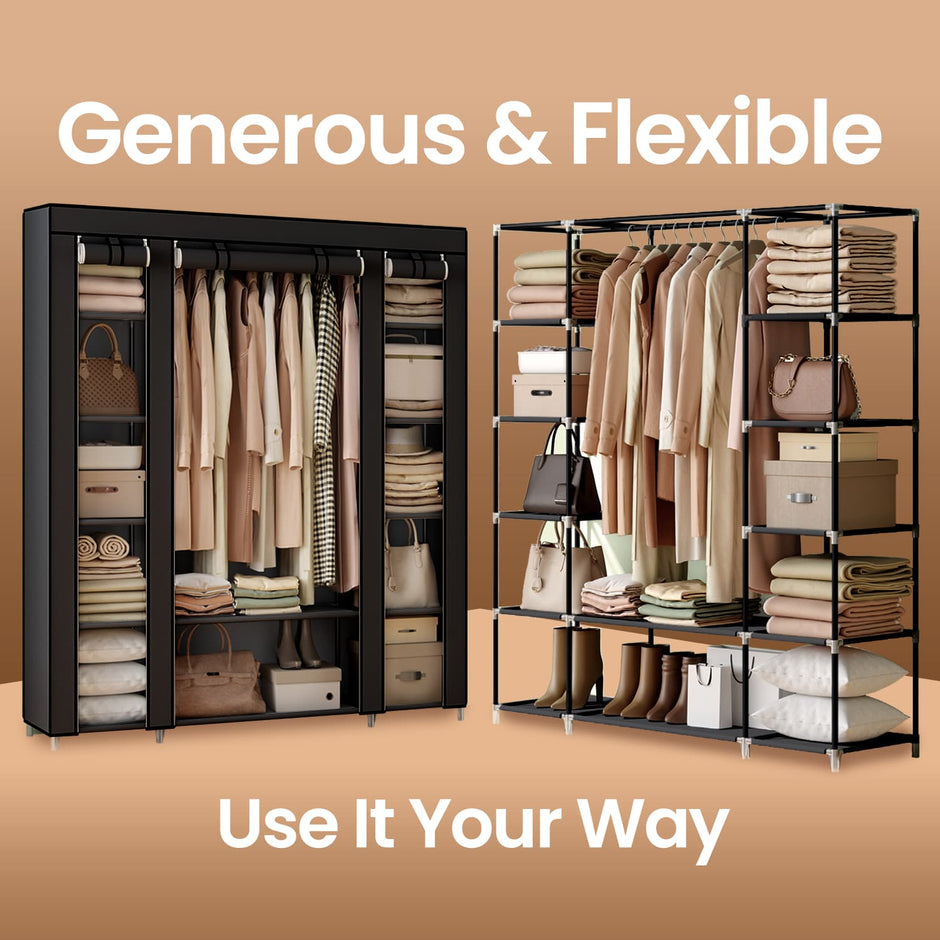 Portable Closet – Fabric – Navy Blue – Clothes Storage Organizer with Rail