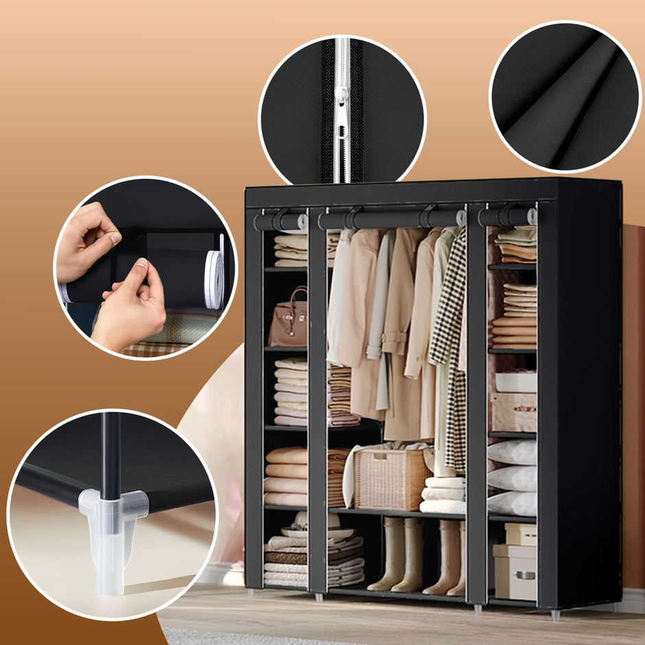 Portable Closet – Fabric – Navy Blue – Clothes Storage Organizer with Rail