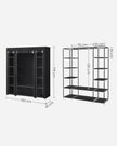 Canvas Wardrobe – Fabric – Black – 12 Shelves with Clothes Hanging Rail