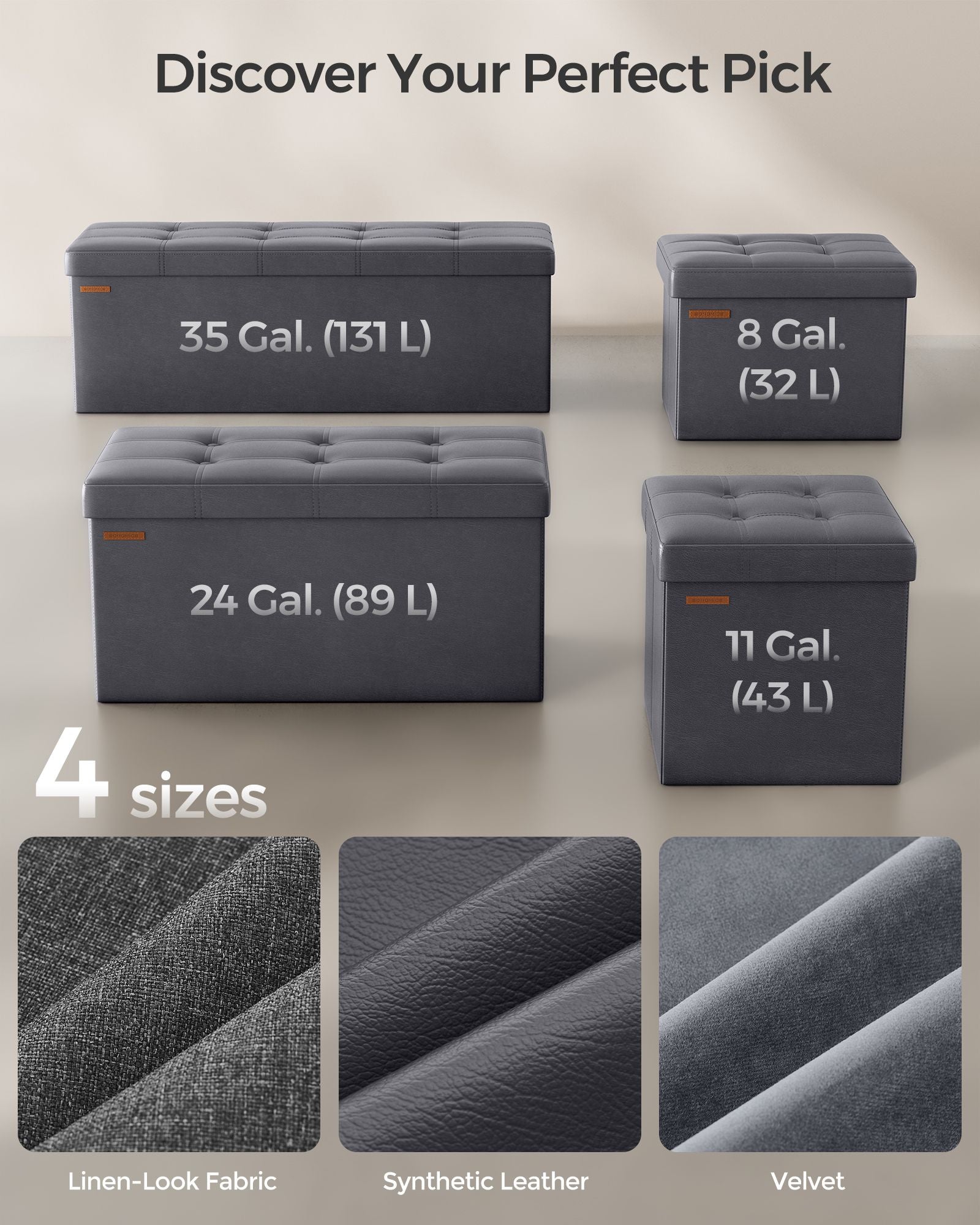Foldable Ottoman – Fabric – Coffee Brown – Cube Storage with High Weight Capacity