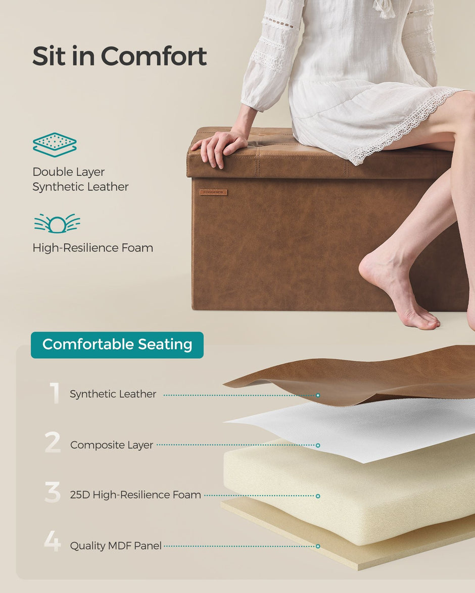 Foldable Storage Ottoman – Fabric – Coffee Brown – Cube Design with Storage
