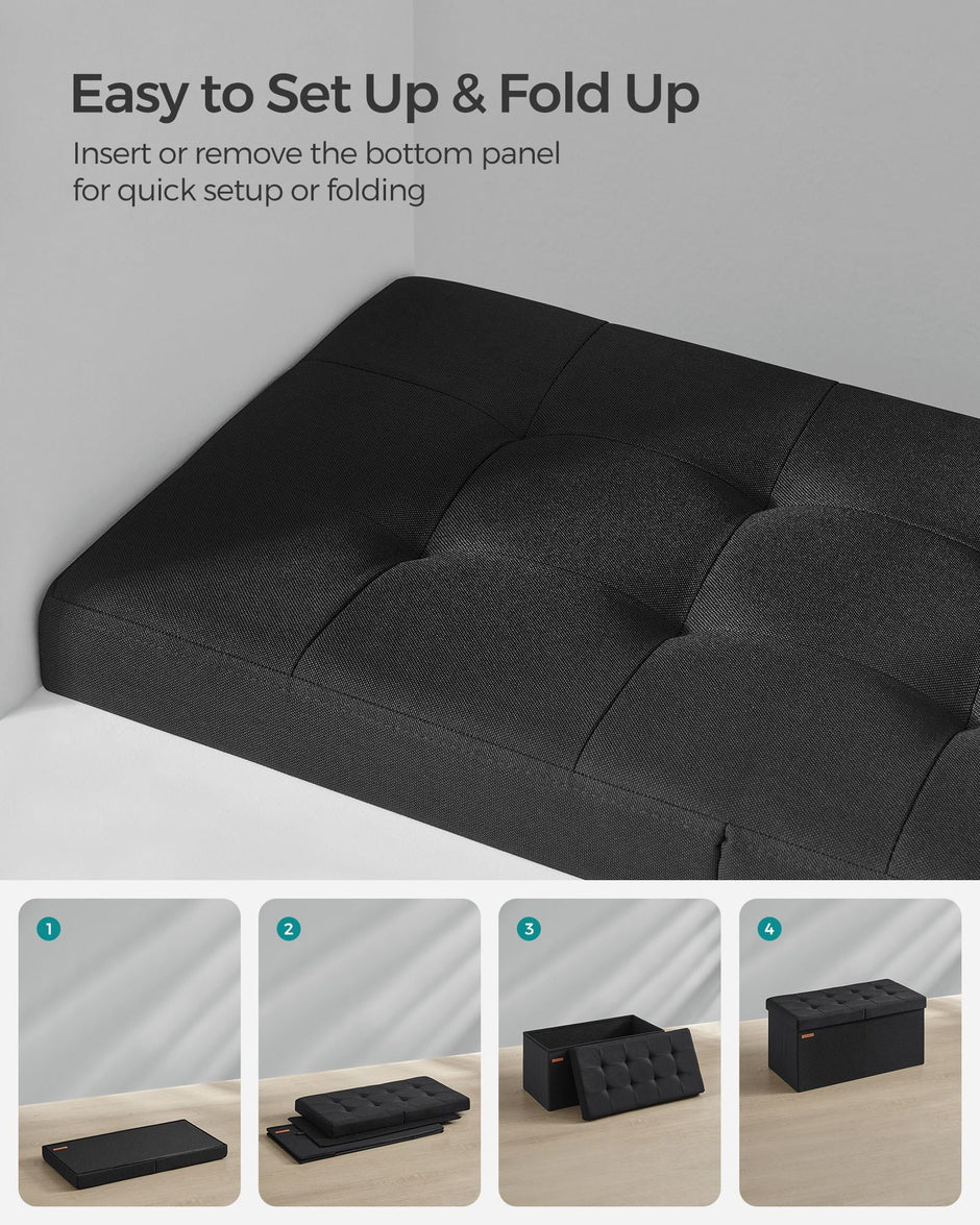 Storage Ottoman – Fabric – Ink Black – Flipping Lid and Foldable Design