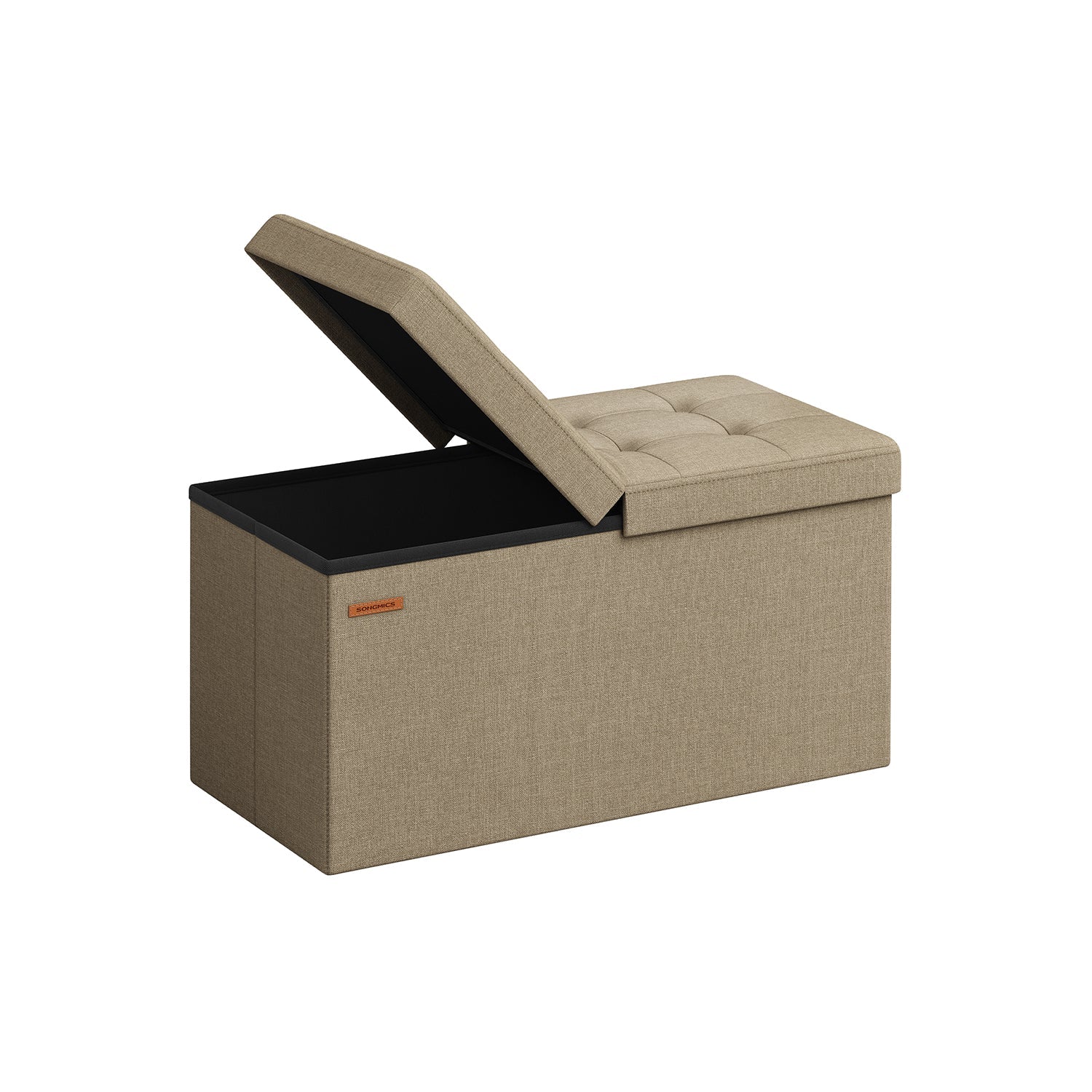 Foldable Storage Ottoman – Fabric – Camel Brown – Versatile Footstool with Flipping Lid