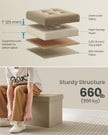 Foldable Storage Ottoman – Fabric – Camel Brown – Versatile Footstool with Flipping Lid