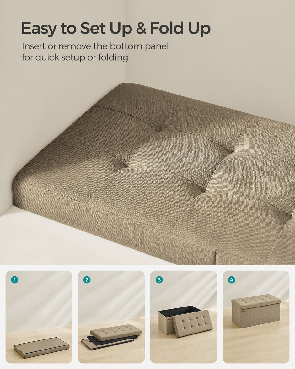 Foldable Storage Ottoman – Fabric – Camel Brown – Versatile Footstool with Flipping Lid