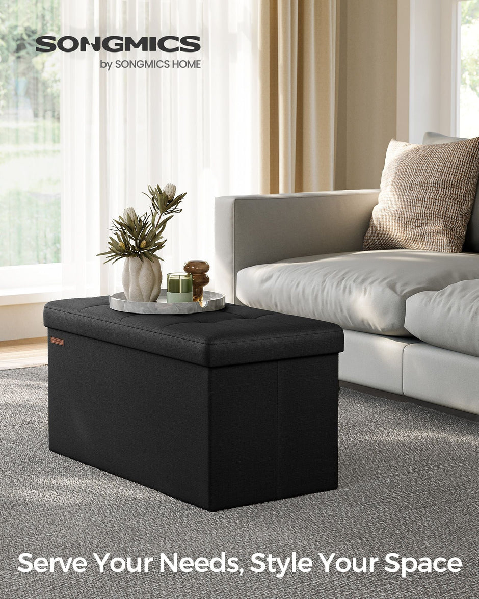 Foldable Small Storage Ottoman – Fabric – Ink Black – Multi-Functional Footrest with 300 kg Load Capacity
