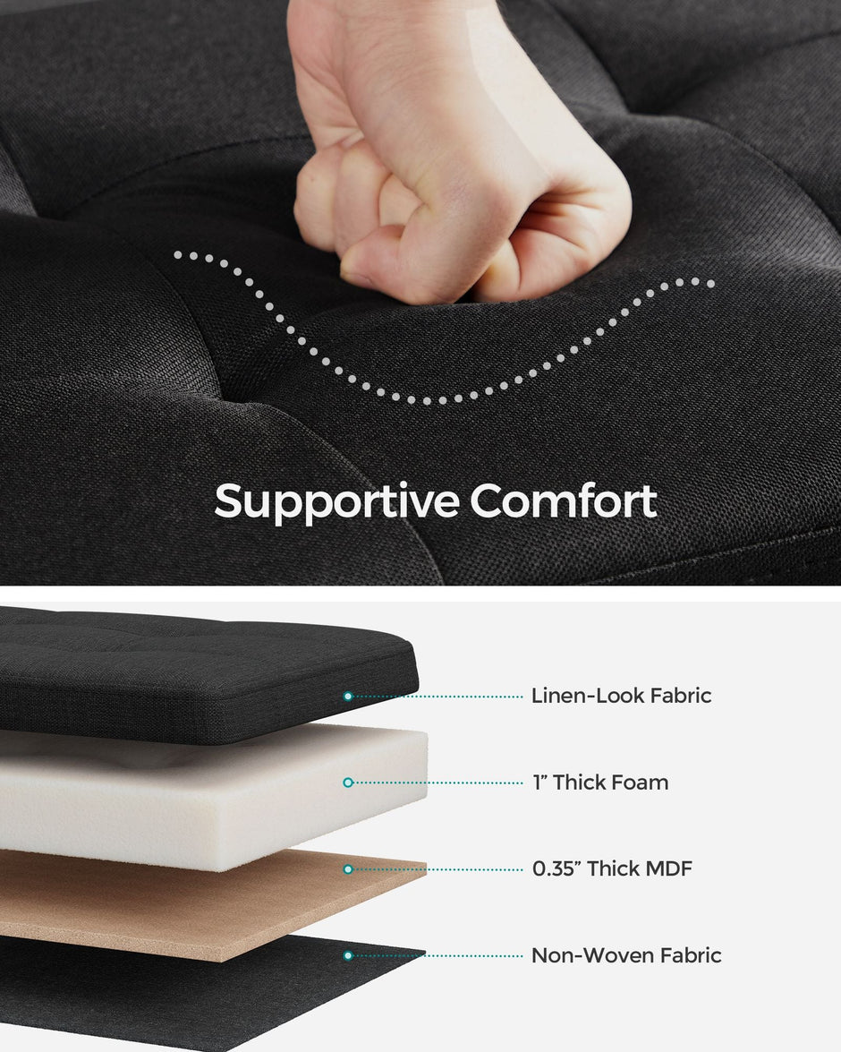 Foldable Small Storage Ottoman – Fabric – Ink Black – Multi-Functional Footrest with 300 kg Load Capacity