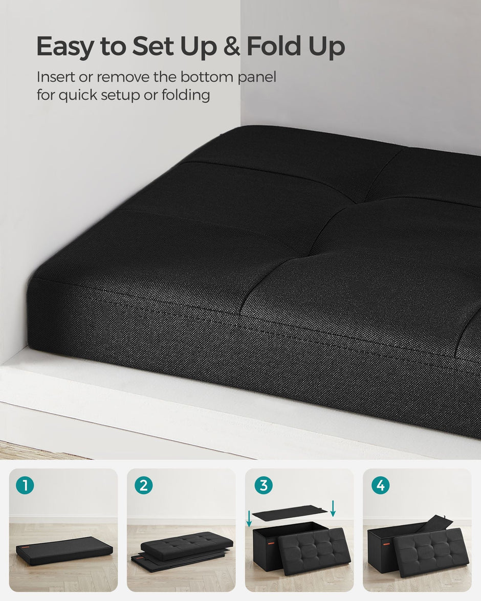 Foldable Small Storage Ottoman – Fabric – Ink Black – Multi-Functional Footrest with 300 kg Load Capacity