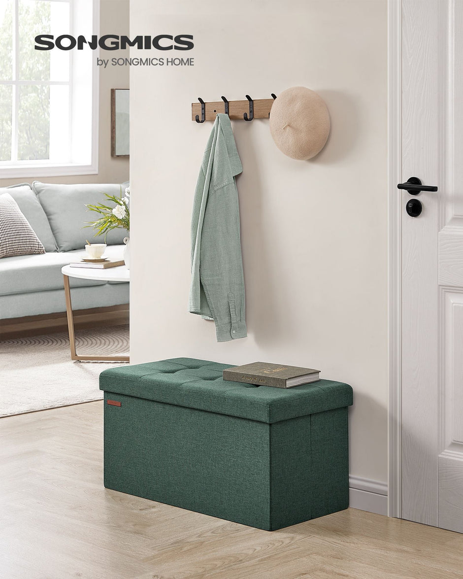 Foldable Storage Ottoman – Fabric – Retro Green – Cube Design with Storage