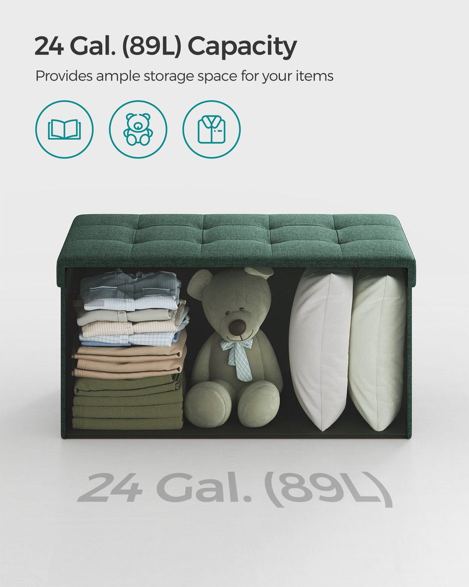 Foldable Storage Ottoman – Fabric – Retro Green – Cube Design with Storage