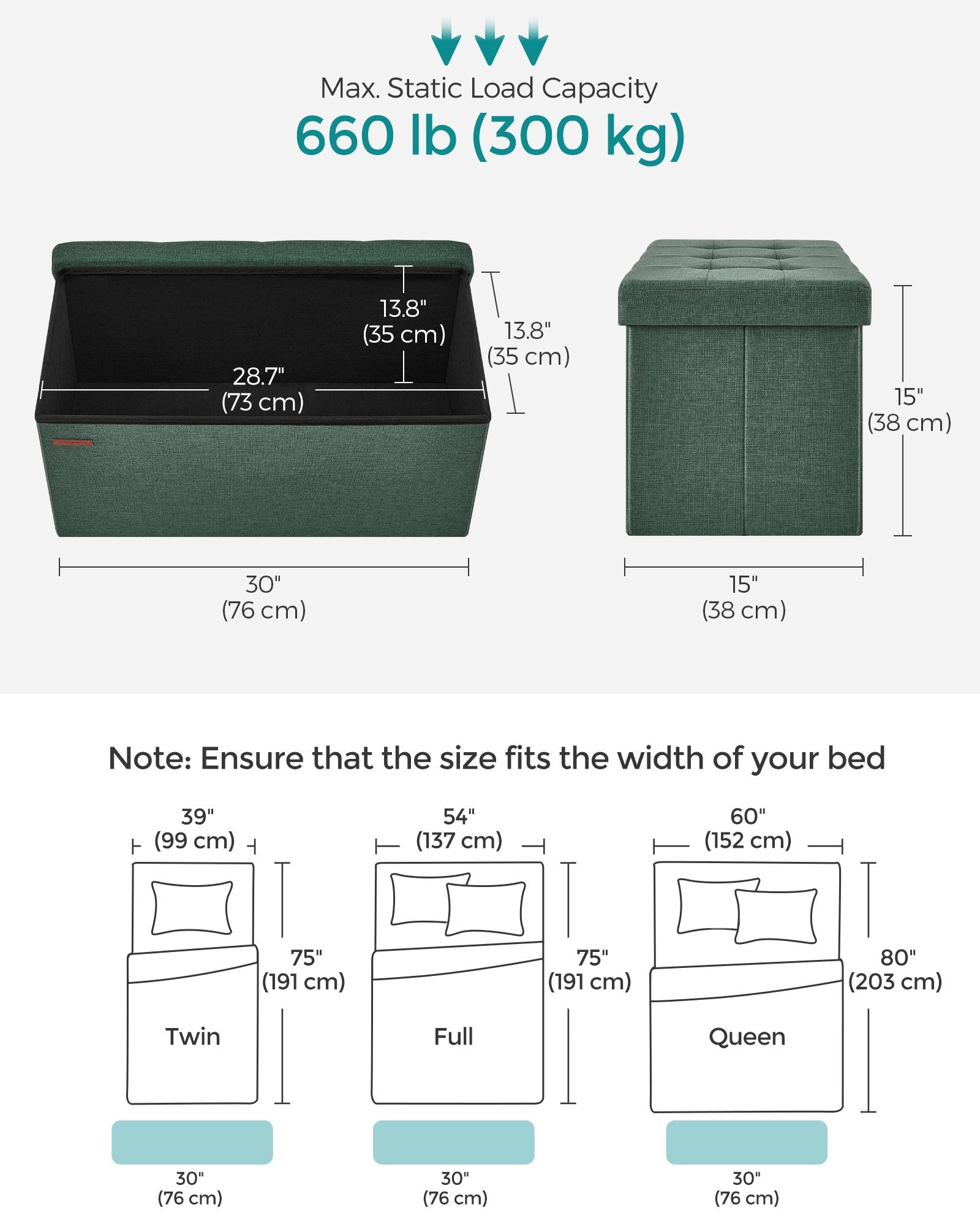 Foldable Storage Ottoman – Fabric – Retro Green – Cube Design with Storage