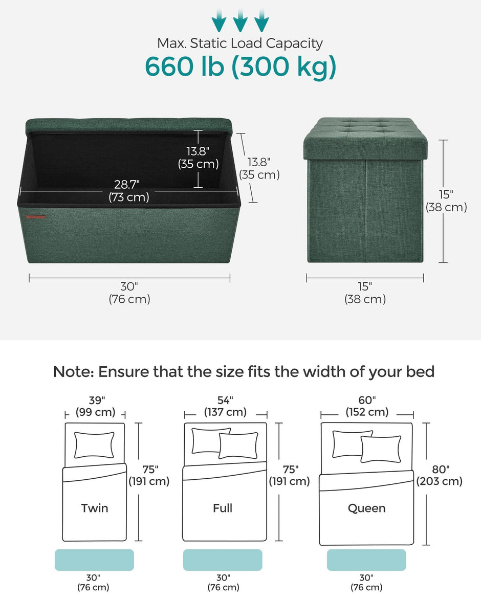 Foldable Storage Ottoman – Fabric – Retro Green – Cube Design with Storage