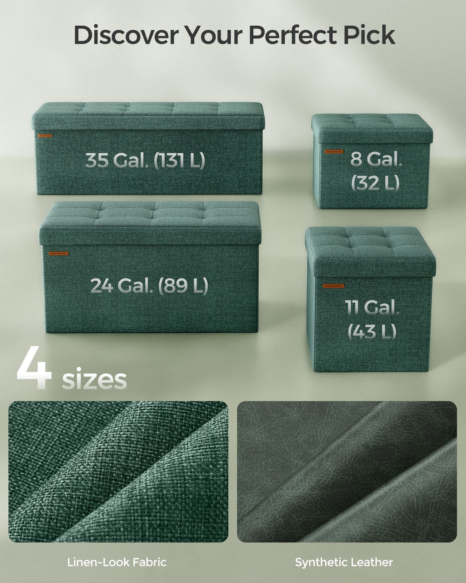 Foldable Storage Ottoman – Fabric – Retro Green – Cube Design with Storage