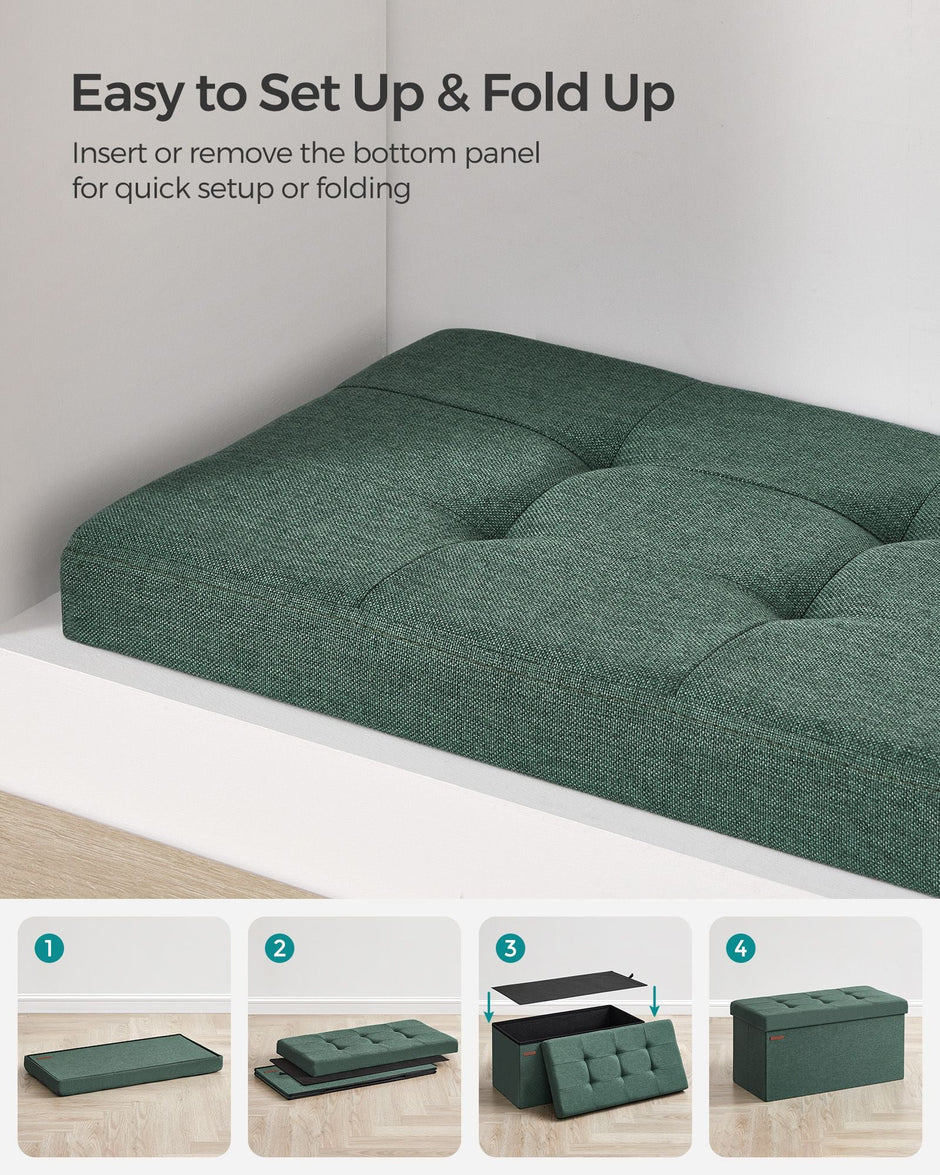 Foldable Storage Ottoman – Fabric – Retro Green – Cube Design with Storage