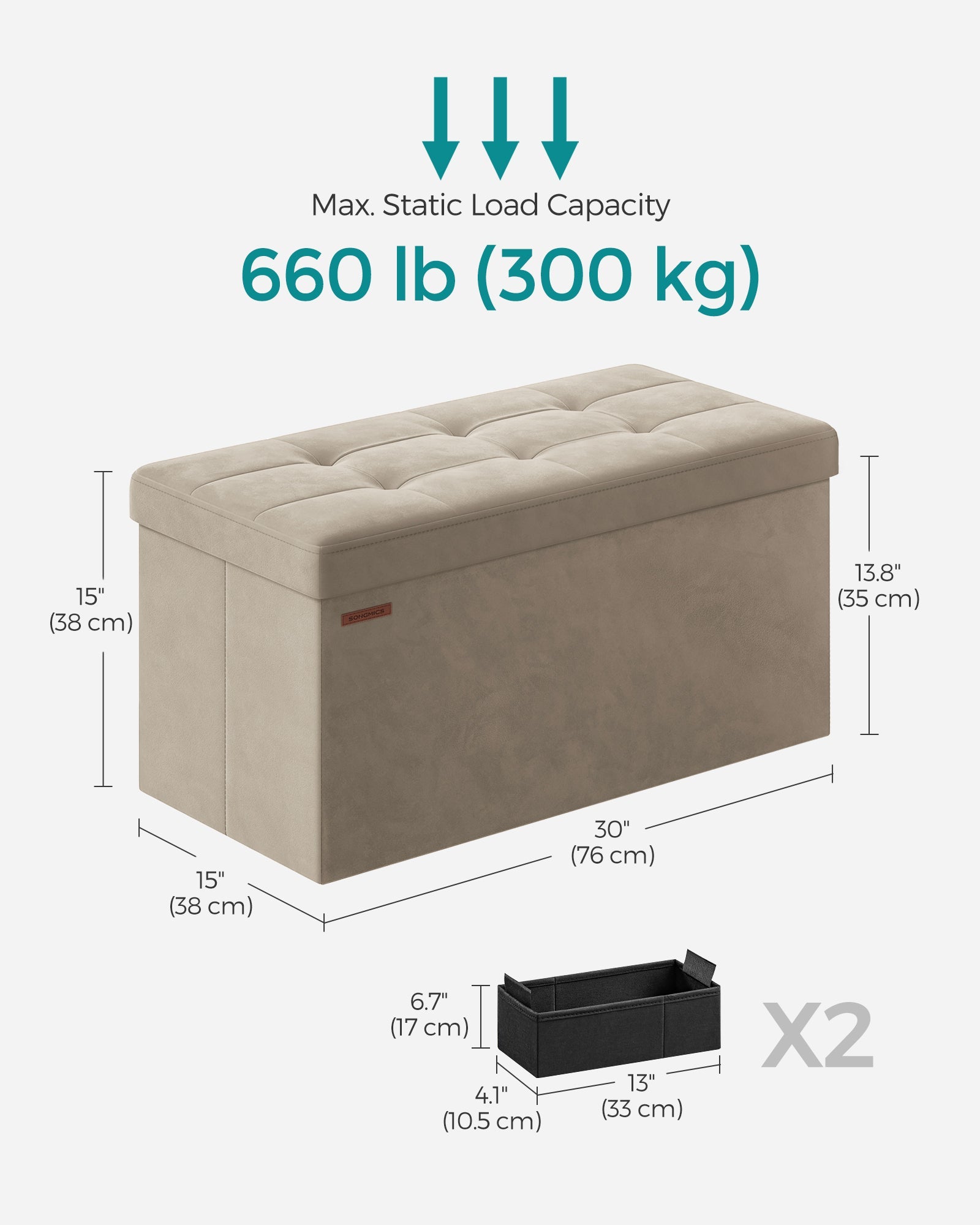 Foldable Storage Ottoman – Fabric – Camel Brown – Compact Design with High Load Capacity