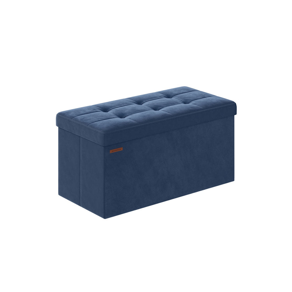 Foldable Storage Ottoman – Fabric – Dark Blue – Multi-functional Foot Stool with Storage