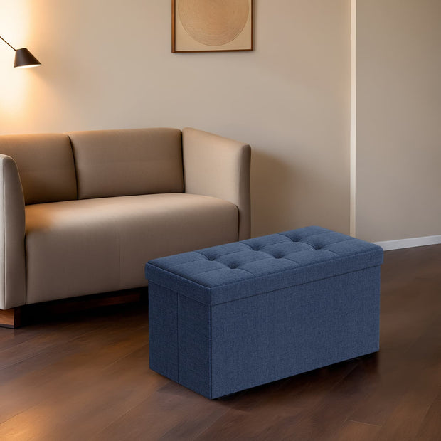 Storage Ottoman Bench – Fabric – Ink Black – Foldable with Storage