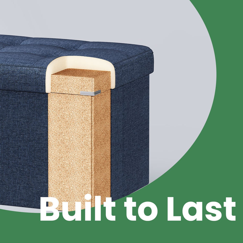 Storage Ottoman Bench – Fabric – Ink Black – Foldable with Storage