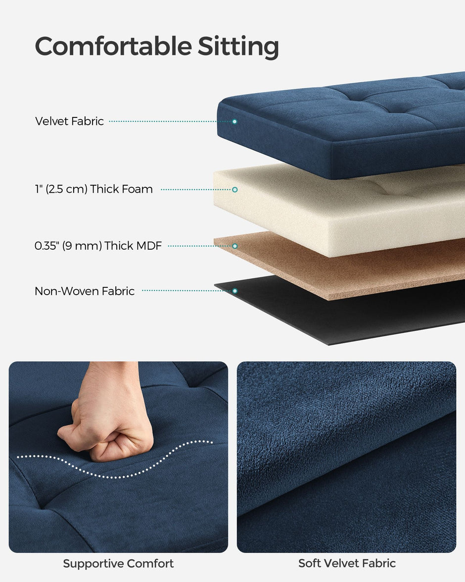 Foldable Storage Ottoman – Fabric – Dark Blue – Multi-functional Foot Stool with Storage