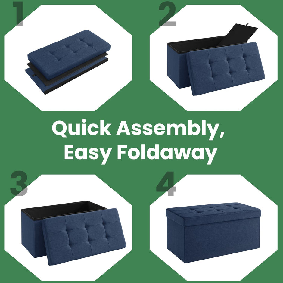 Storage Ottoman Bench – Fabric – Ink Black – Foldable with Storage