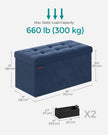 Foldable Storage Ottoman – Fabric – Dark Blue – Multi-functional Foot Stool with Storage