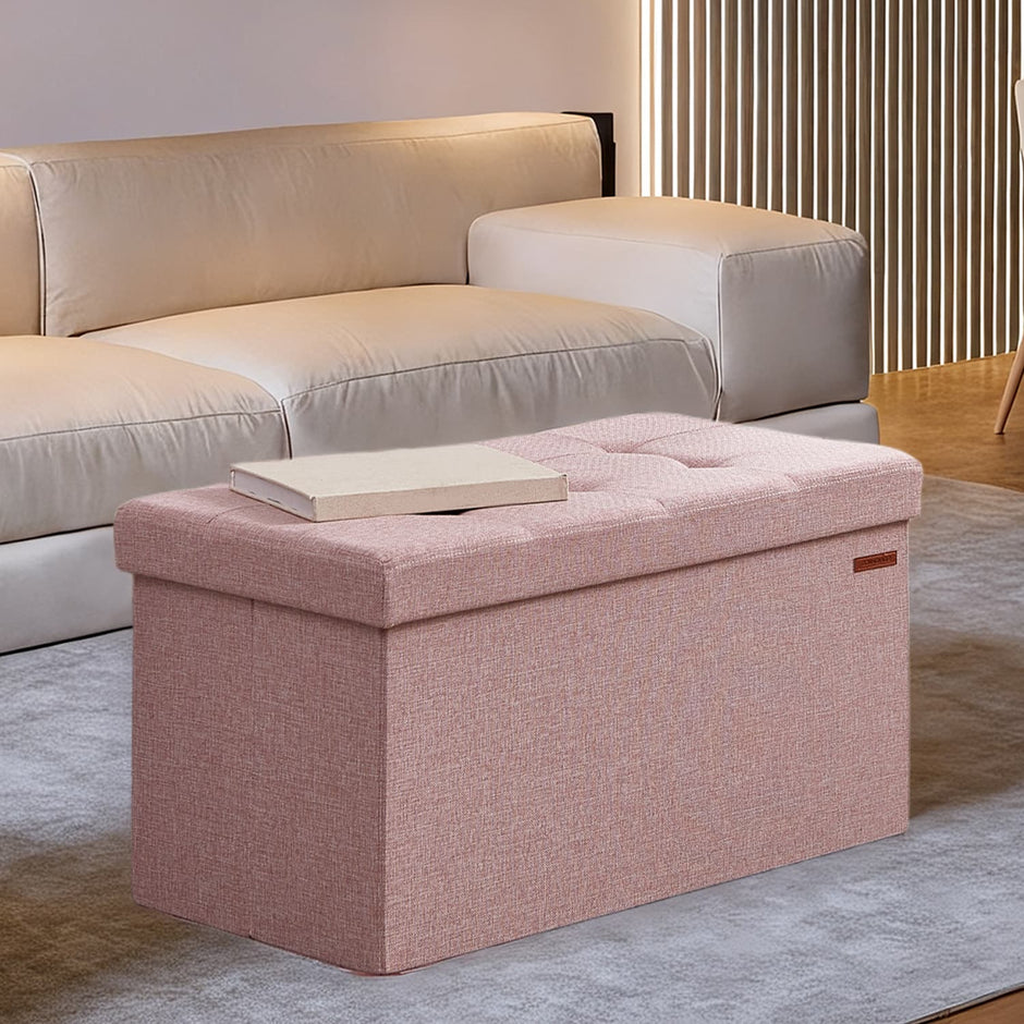 Storage Ottoman Bench – Fabric – Ink Black – Foldable with Storage