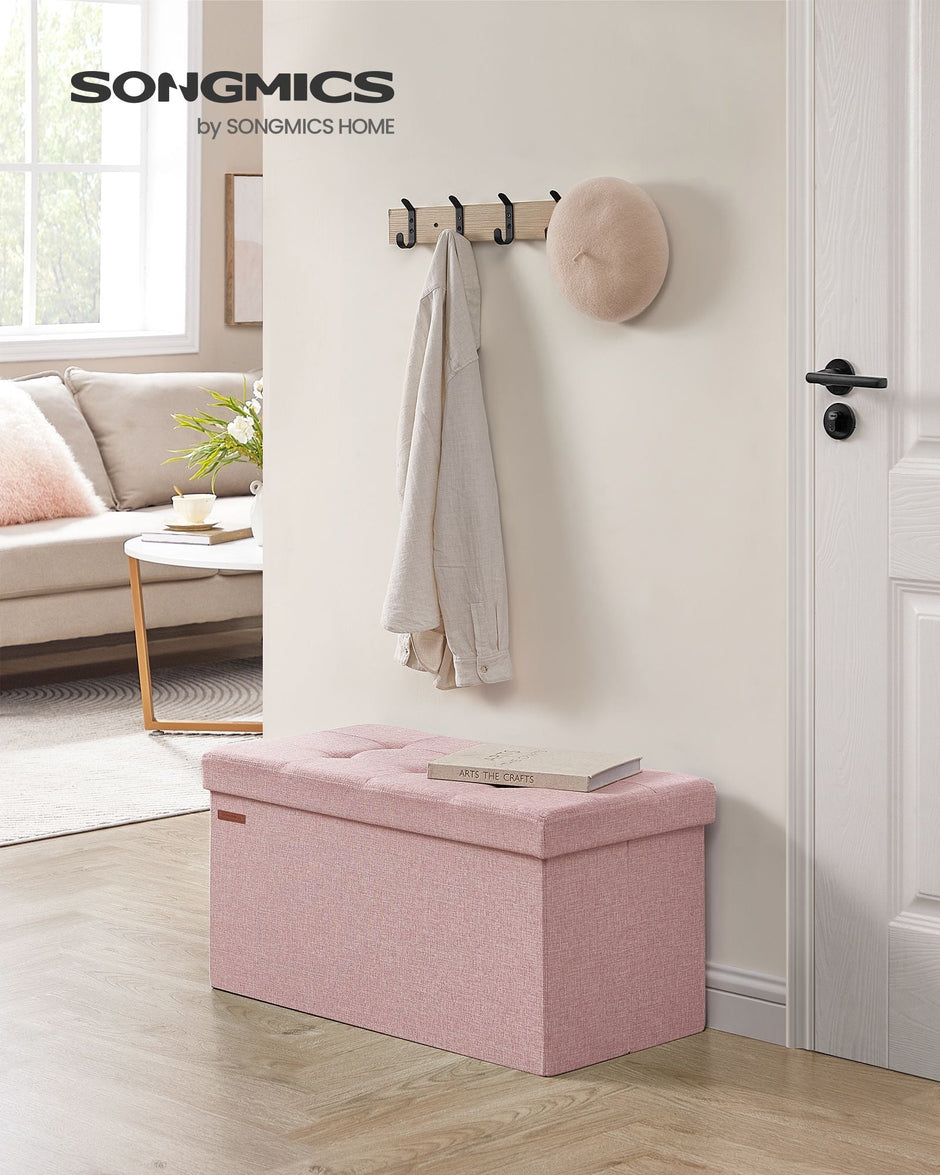 Foldable Storage Ottoman – Fabric – Jelly Pink – Compact Design with Storage