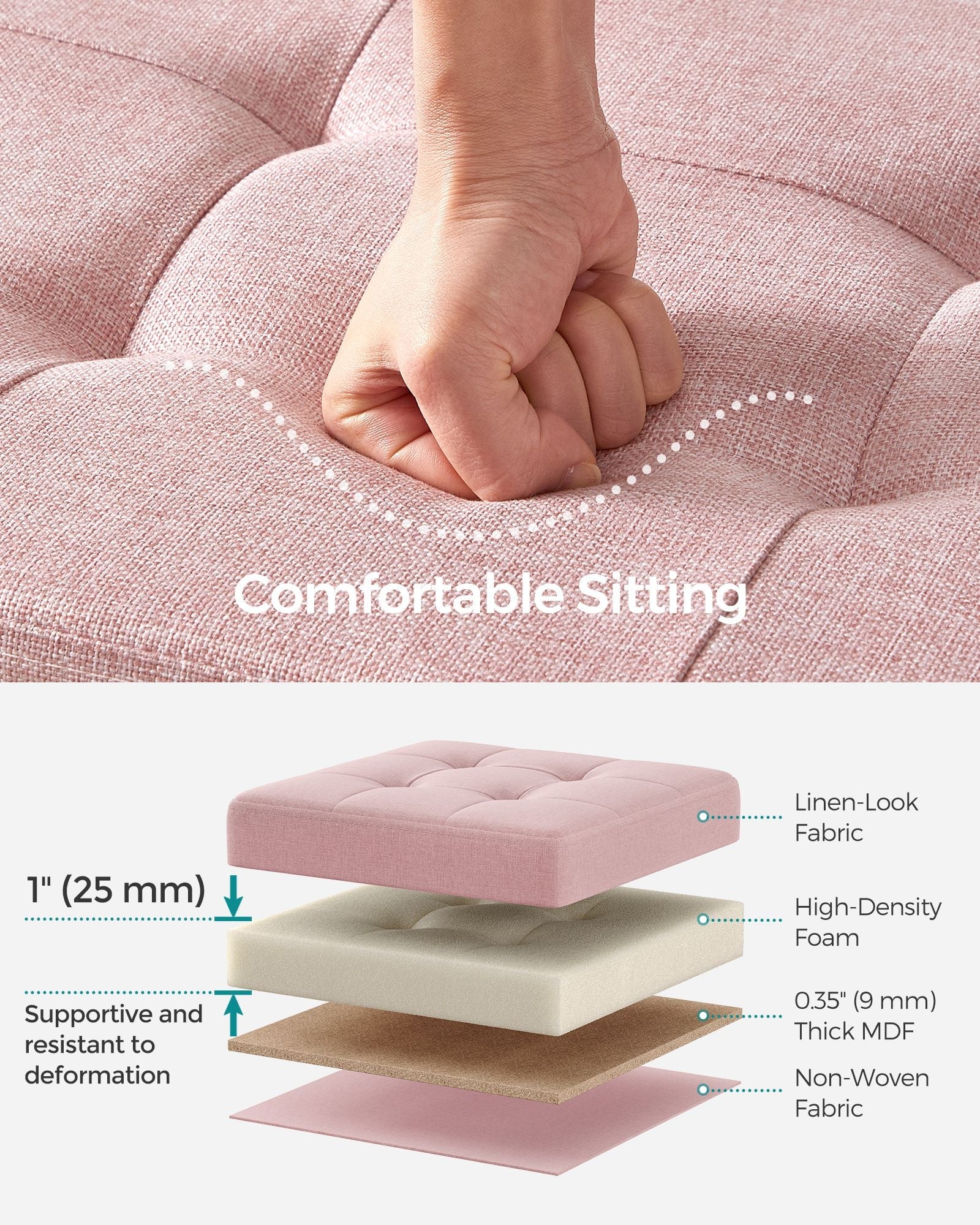 Foldable Storage Ottoman – Fabric – Jelly Pink – Compact Design with Storage