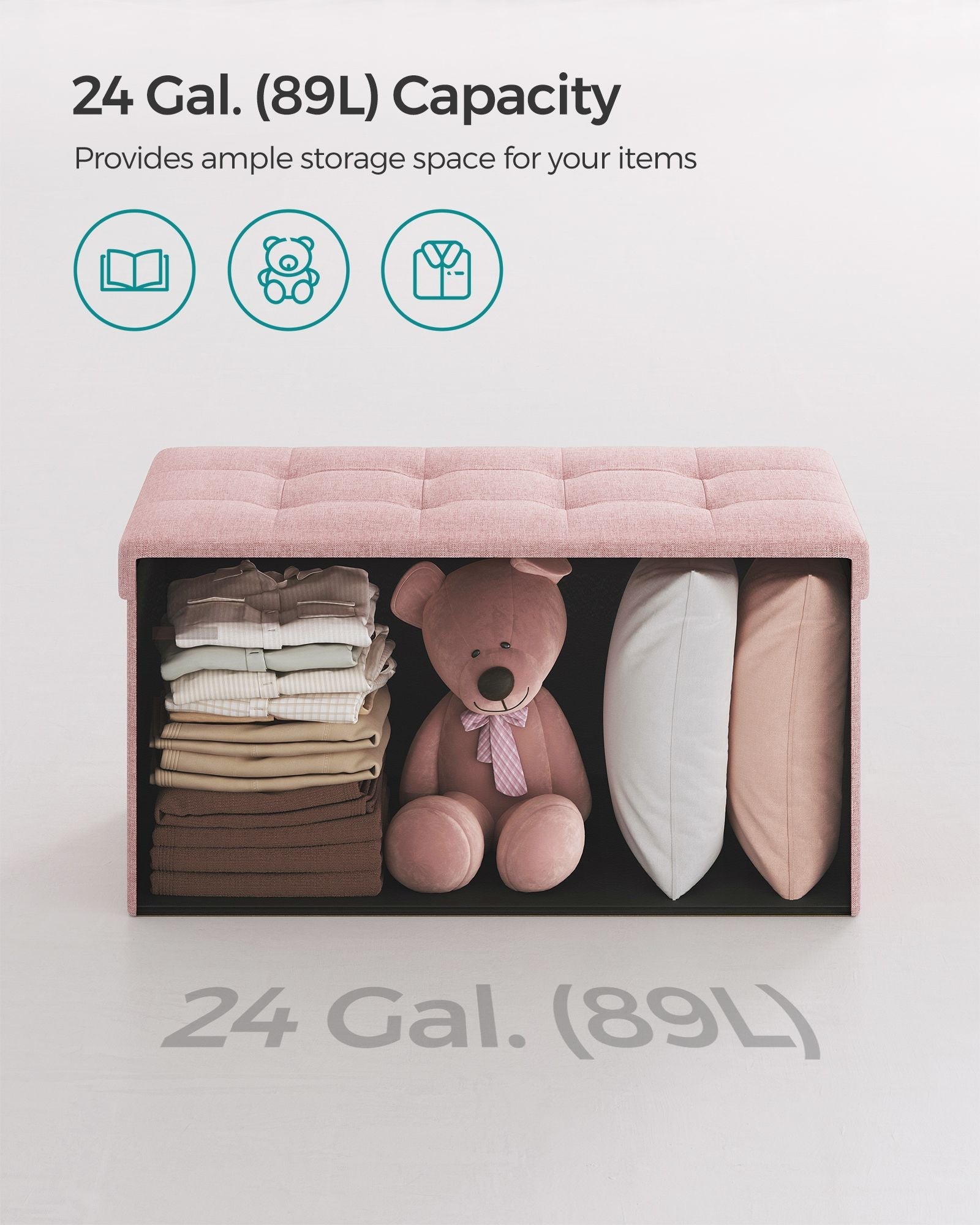 Foldable Storage Ottoman – Fabric – Jelly Pink – Compact Design with Storage