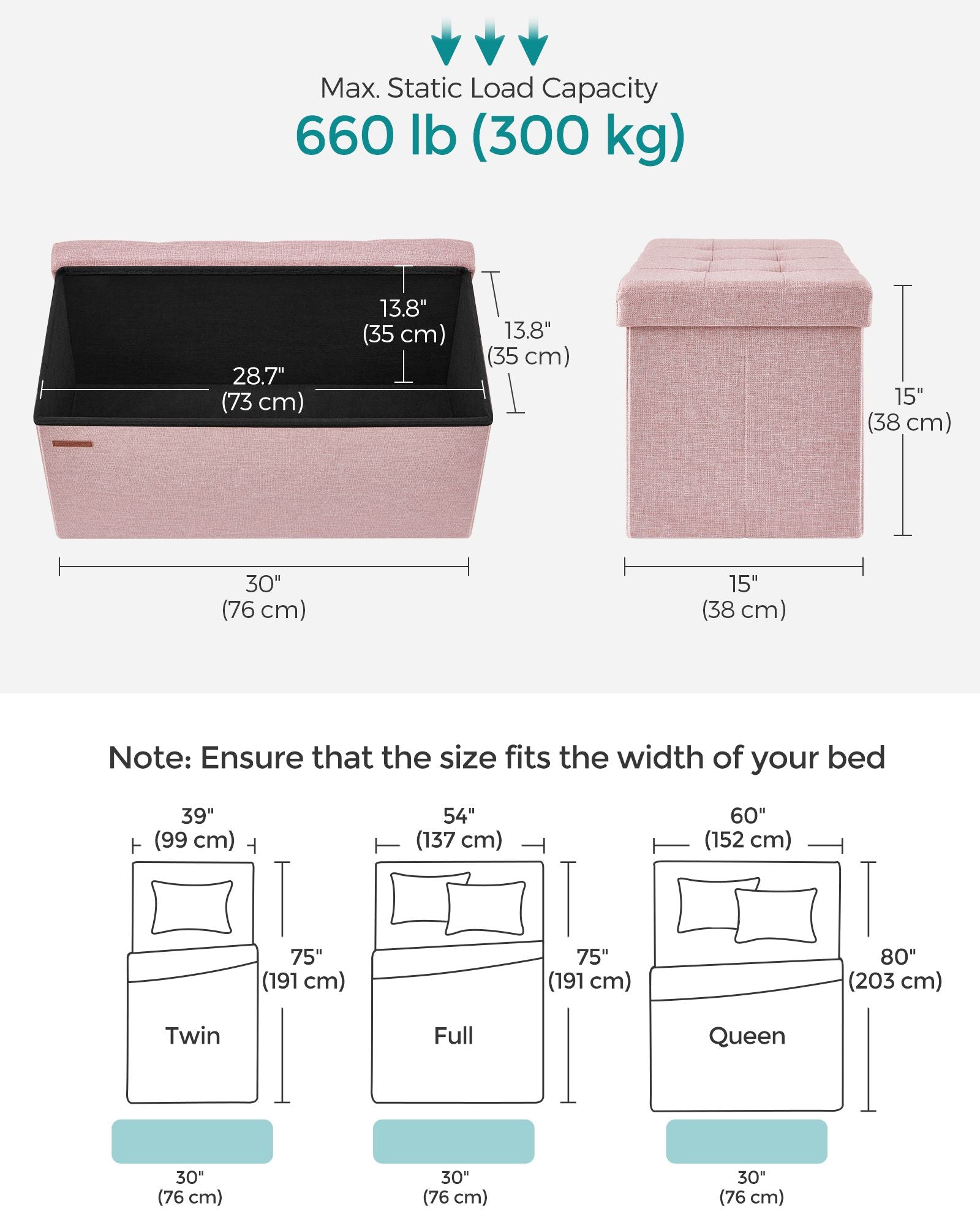 Foldable Storage Ottoman – Fabric – Jelly Pink – Compact Design with Storage