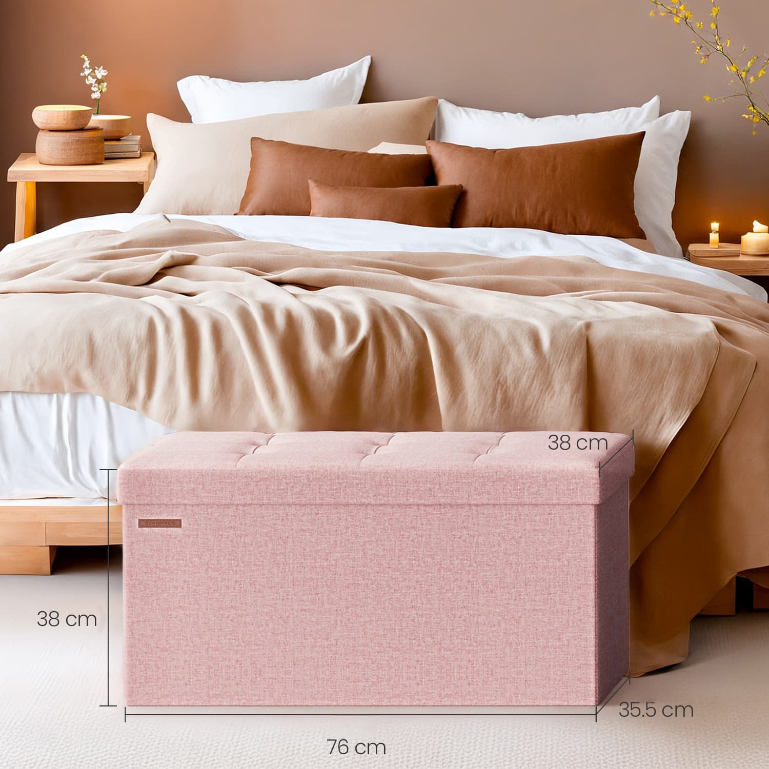 Storage Ottoman Bench – Fabric – Ink Black – Foldable with Storage