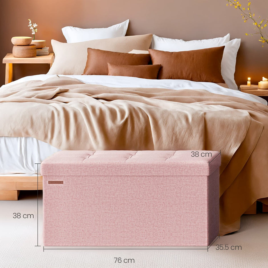 Storage Ottoman Bench – Fabric – Ink Black – Foldable with Storage