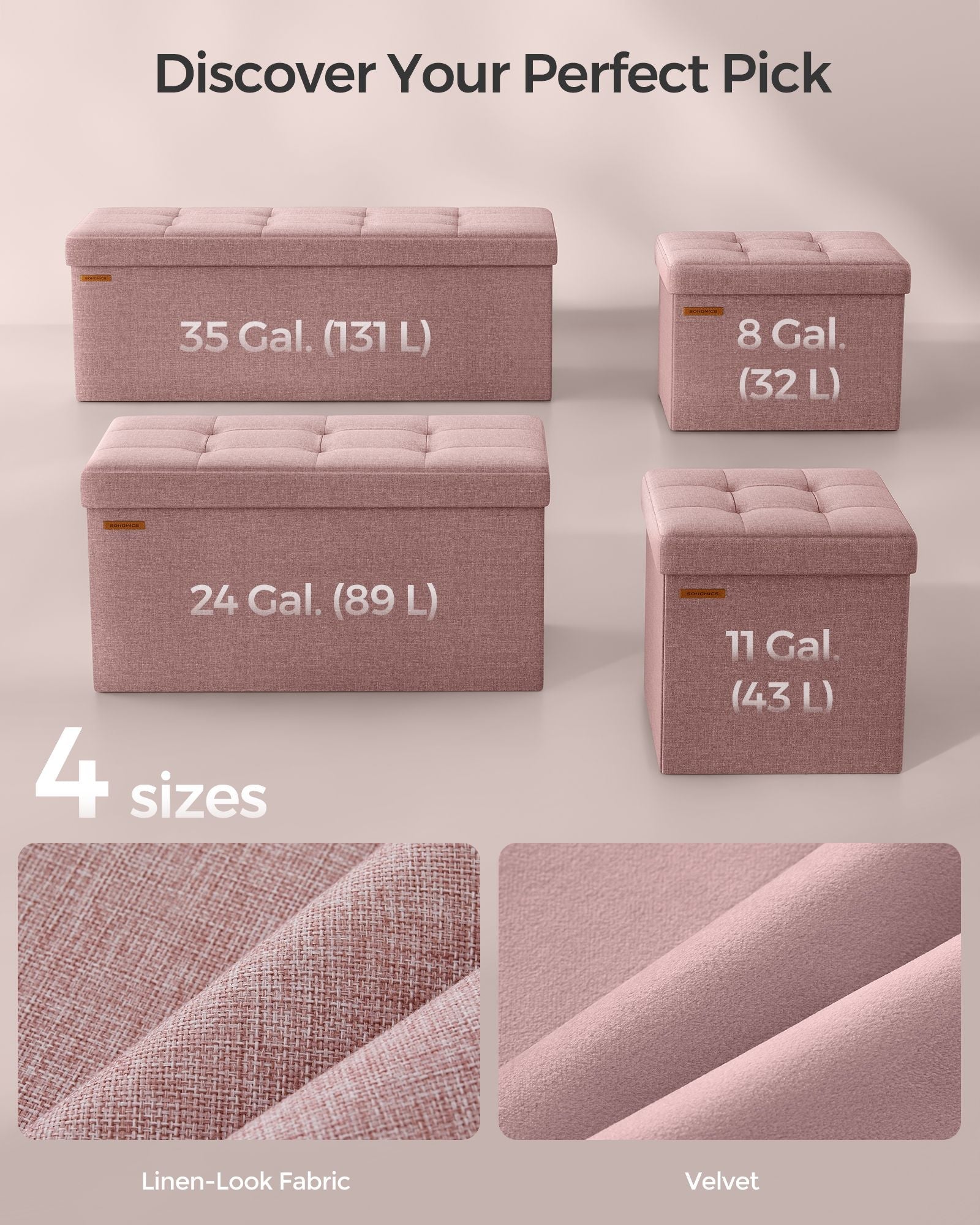 Foldable Storage Ottoman – Fabric – Jelly Pink – Compact Design with Storage